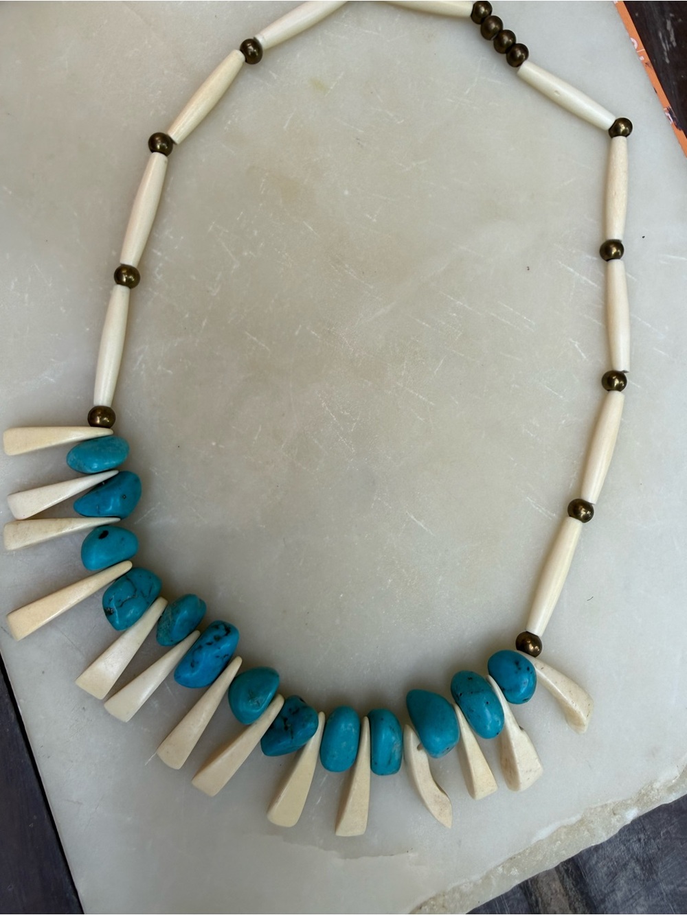 Handmade Turquoise & Ivory Bead Statement Necklace